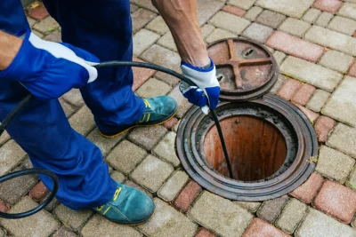 Plumber cleaning an outdoor sewer drain in Apollo Beach